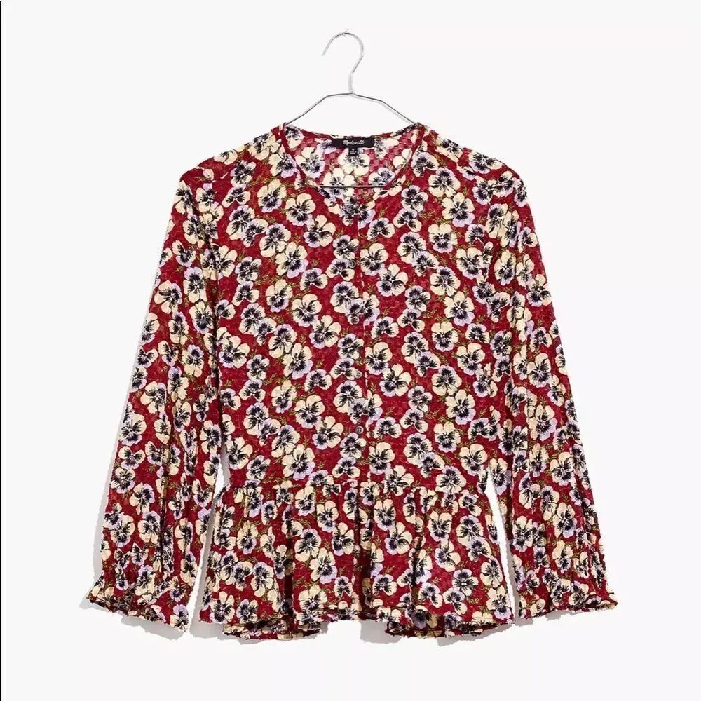 DRAWSTRING Ruffle-Hem Top in Viola Floral sz M